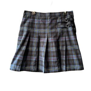 Blue and Black Plaid Buckle Pleated Skort